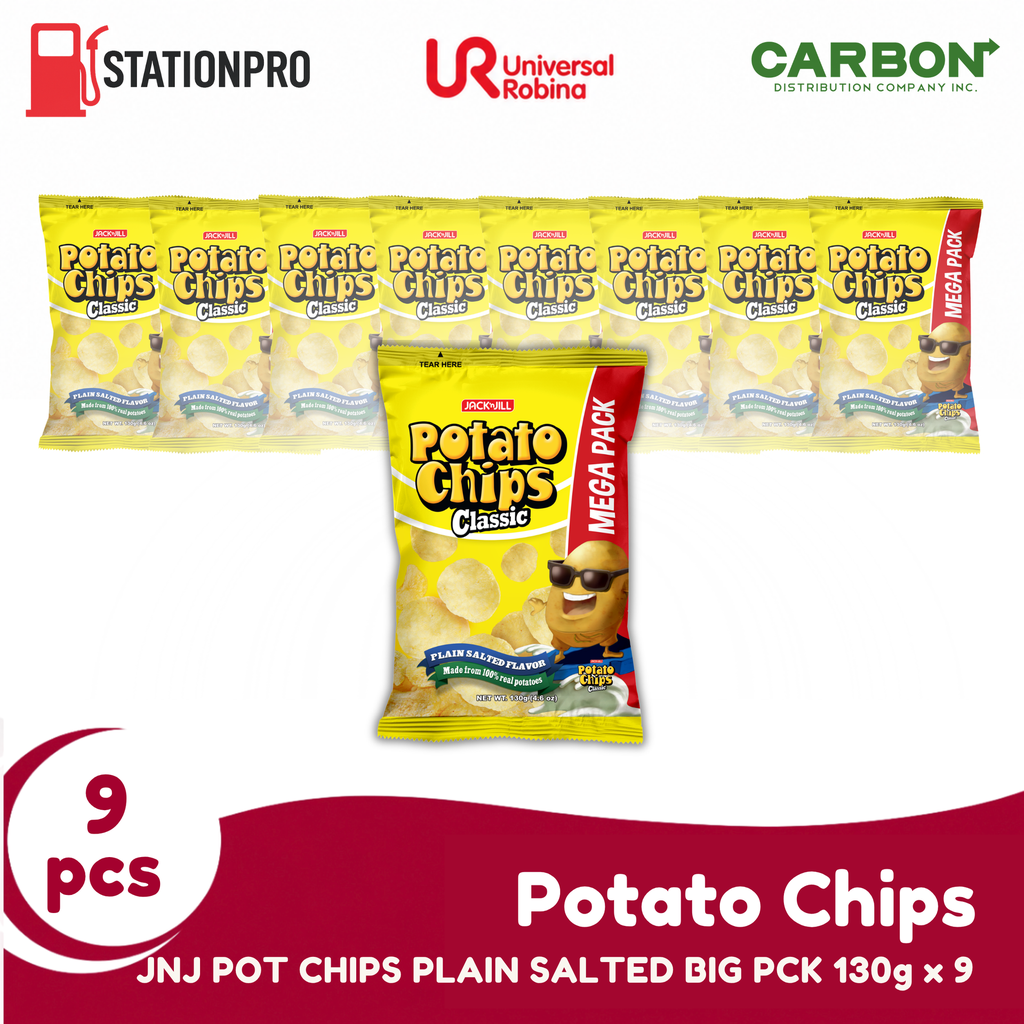 JNJ POT CHIPS PLAIN SALTED BIG PCK 130g x 9